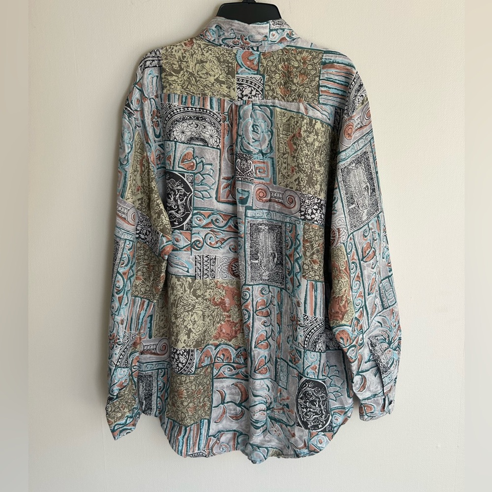 VINTAGE DIANE GILMAN 90s Silk Tapestry Button Top Oversized Lagenlook Art Wear M - Picture 10 of 13